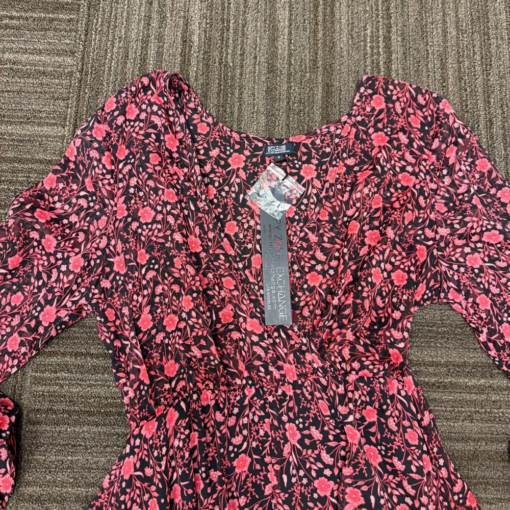 Spy Zone Exchange Floral Maxi Long Sleeve Dress Tie Waist V Neck A Line - Picture 2 of 11
